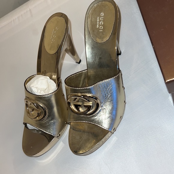 Gucci Britt Clogs platinum light gold 10.5 NEW in box w/receipt - Picture 3 of 8